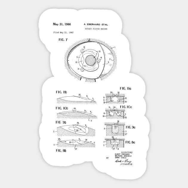 Rotary Pistol Engine Vintage Patent Hand Drawing Sticker by TheYoungDesigns